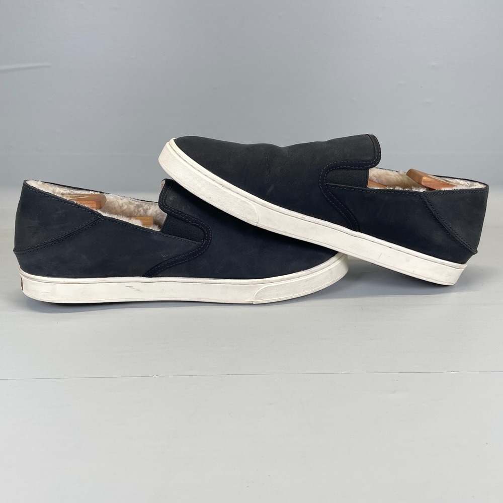 Olukai Pehuea Heu Shoes Womens Size 11 Black Nubuck Shearling Wool Lined Sneaker - Picture 7 of 10